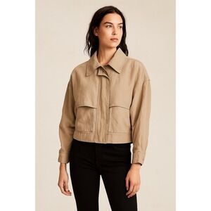 Banana Republic Slub Utility Workwear Khaki‎ Cropped Jacket Linen Blend- Size S